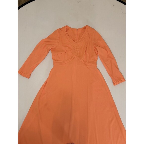 Vintage Lady Laura Toni Todd Neon Orange 70s Maxi Dress L/S - Picture 2 of 14